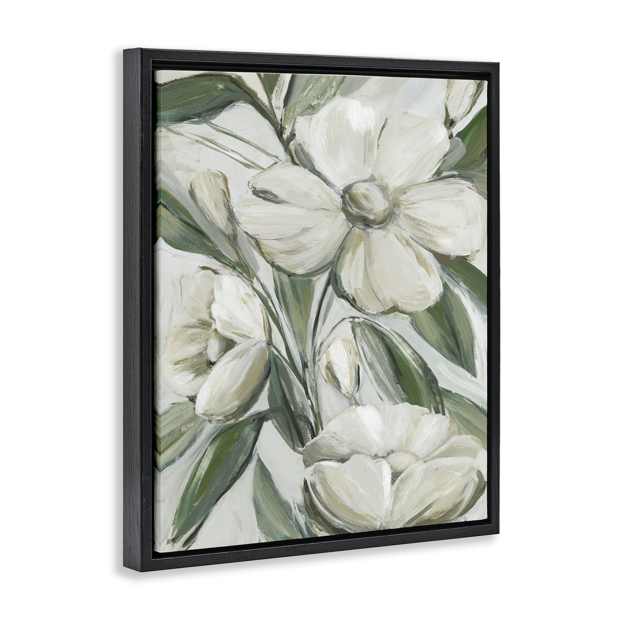 Stupell Industries Dogwood on Vines Plants & Flowers Painting Black Floater Framed Canvas Art Print Wall Art, 25 x 31