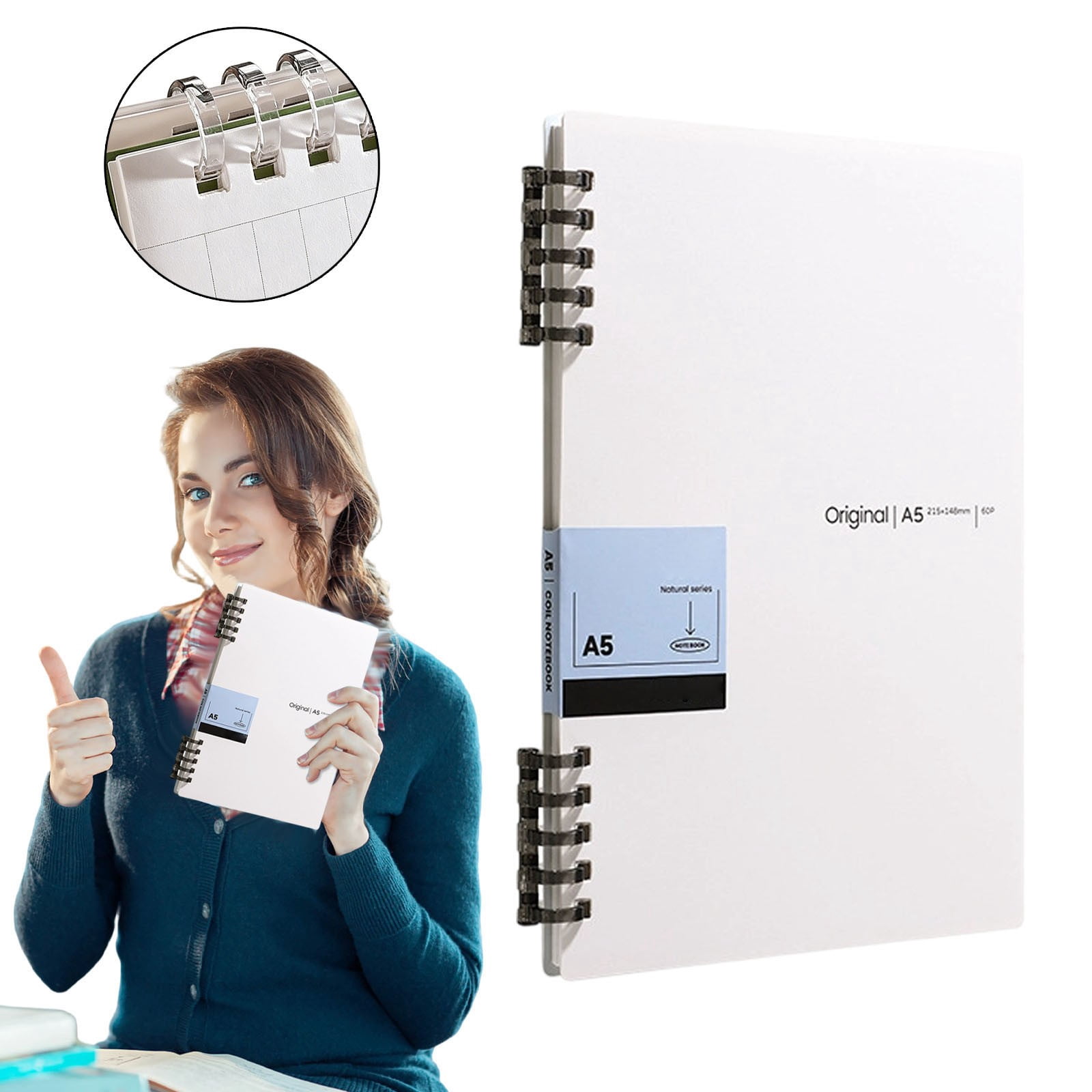 4PC A5 Notebook 5 Hole Detachable Hardcover Journal. A5 Hardcover Wear-Resistant No Bound Coil Notepad, Comfortable for Writing, Office Study and Creative Draft Use(5.82*8.46inch,A*1+B*1+C*1+D*1