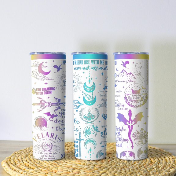 TUMBRO Throne of Glass Tumbler, Velaris Fantasy Cup, Acotar Bookish Mug, City of Starlight Gift, Stainless Coffee Tumbler, Book Lover Gift, White