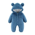 thumbnail image 2 of Newborn Baby Bear Onesie Outfit Suit Girls Boys Fleece Jumpsuit Romper Hooded Winter Snowsuit Clothes Blue 6-9 Months, 2 of 7