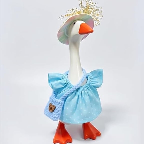 Tyidzon Mini Desk Goose Outfit Set, 7 inch Summer Clothes with Cute Hat and Bag, Magnetic Porch Statue Accessory for Home Office Decor
