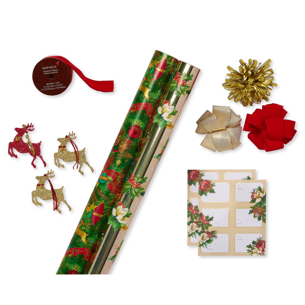 Papyrus Christmas Wrapping Paper Ensemble with Bows and Gift Tags