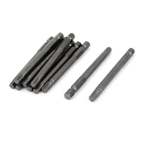 Puntas de destornillador Torx magnéticas de 75 mm con vástago hexagonal de 1/4" en gris, 10 piezas