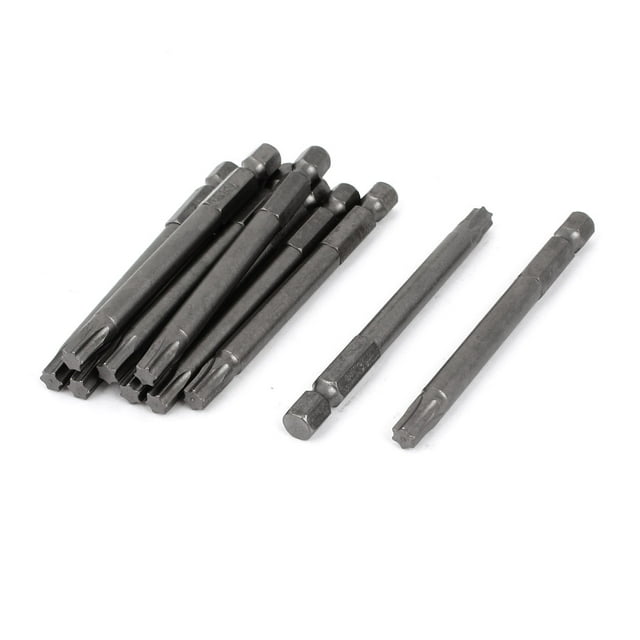 Puntas de destornillador Torx magnéticas de 75 mm con vástago hexagonal de 1/4" en gris, 10 piezas