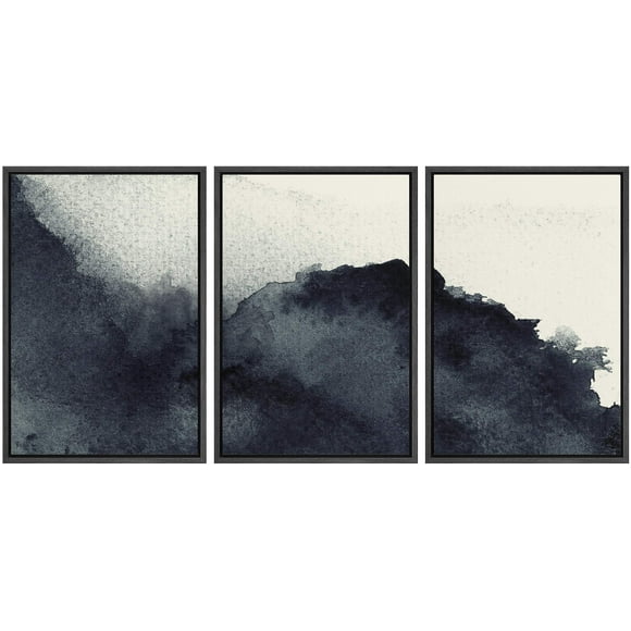 NWT Framed Wall Art Print Set Faded Black Watercolor Dots Abstract Shapes Illustrations Modern Art Bohemian Colorful Pastel for Living Room, Bedroom, Office - 24"x36"x3 Black