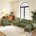 thumbnail image 3 of 4 Piece Living Room Furniture Set,Convertible Sectional Sofa Set, Modern Corduroy L Shaped Couch with Storage Ottoman, 3 Seater Sofa & Footstool & Loveseat & Armchair for Living Room,Office,Apartment, 3 of 10