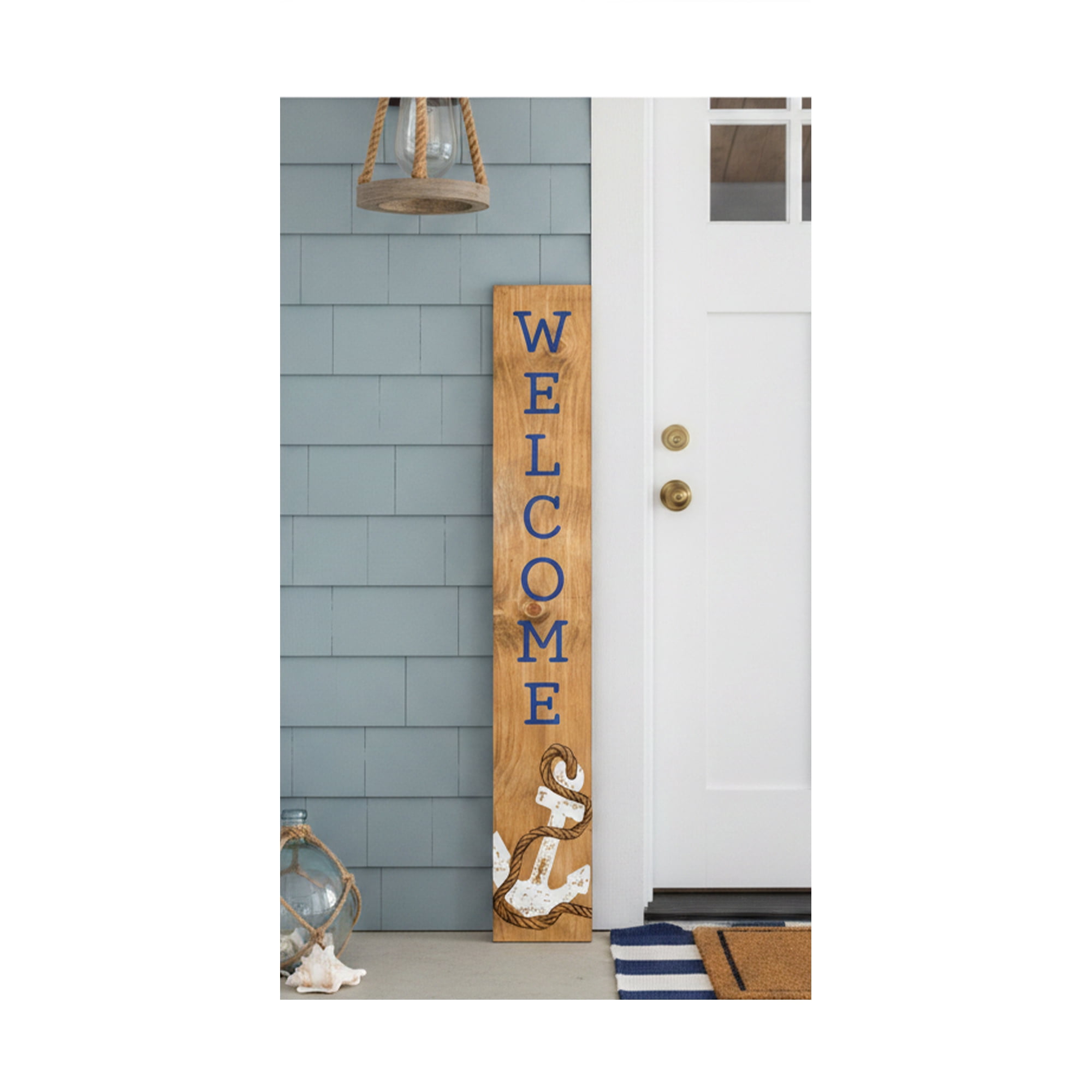 Calloway Mills 119305907 Coastal Anchor Blue Welcome Porch Leaner, 59" x 07"