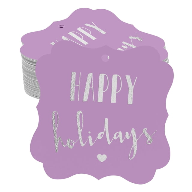 Inkdotpot Real Silver Foil Bracket Shape Paper Hang Tags Happy Holiday Favor Tags Pack Of 100