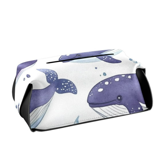 Watercolor Purple Whales Tissue Box Cover Leather Square Rectangle Tissue Box Holder for Bathroom Living Room Desk Office Decor