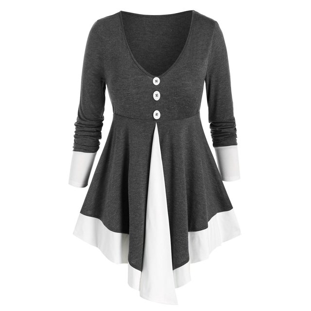 Tallas grandes Two Tone Empire Cintura Tish T Shirt Rosegal Mangas largas de talla grande