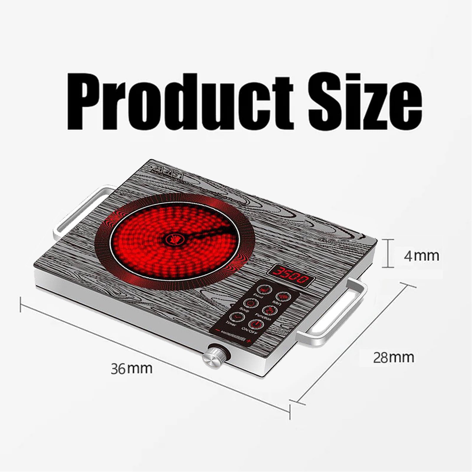 3500W Portable Infrared Cooktop, Single Burner Electric Stove, Ceramic Glass Electric Hot Plate with Adjustable Heating Power, 3 Hours Timer