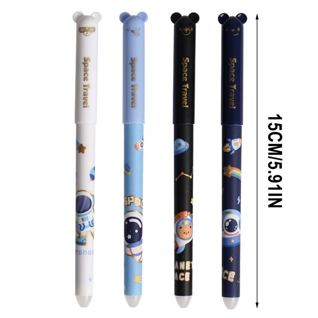 Juego de 4 bolígrafos de gel borrables Kawaii de 0,5 mm, para niños, estudiantes, escuela y oficina, 2 ml.