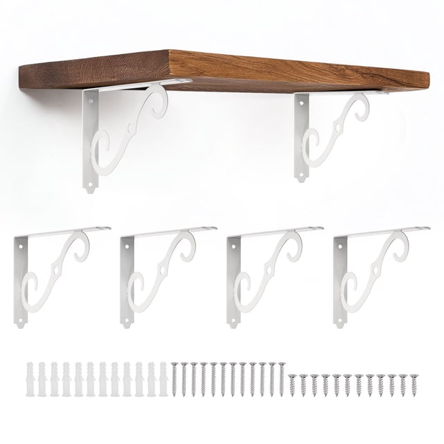 Uxcell 6 Pcs Soportes Decorativos para Estantes, Soportes para Estantes Flotantes de 8" x 5" para Estanterías de Pared, Blanco
