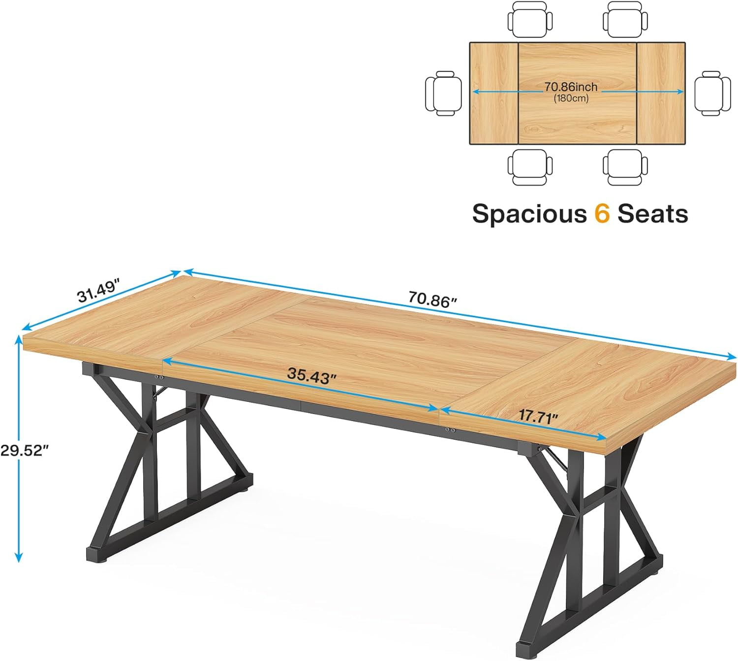 Tribesigns 71" Executive Desk, Large Computer Desk Study Writing Table for Home Office (Light Walnut/Black)