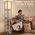 thumbnail image 5 of Shelf Floor Lamp with 1 Drawer, 2 USB-C Ports, 2 AC Outlets, LED Modern Floor Lamp with 3 Color Temperature, Storage Display Wood Standing Lamp for Living Room, Bedroom, Office (Grey), 5 of 12