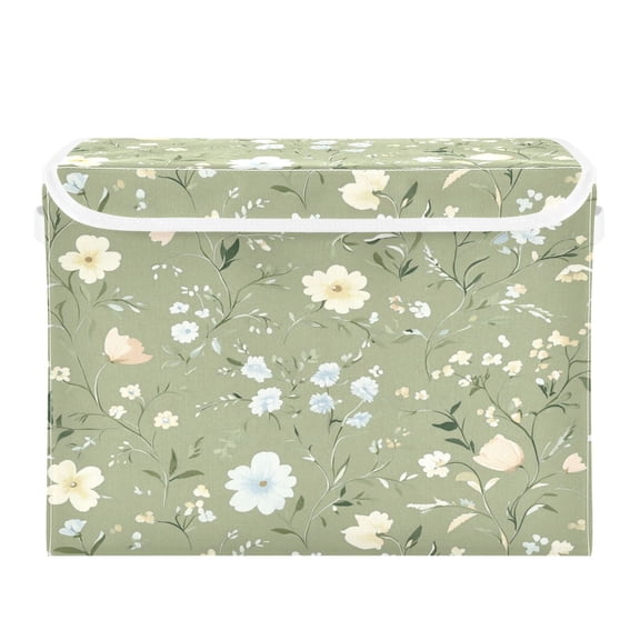 Storage Box With Lid 16.5x12.6x11.8In Foldable Stacked Household Storage Box Green White Flower