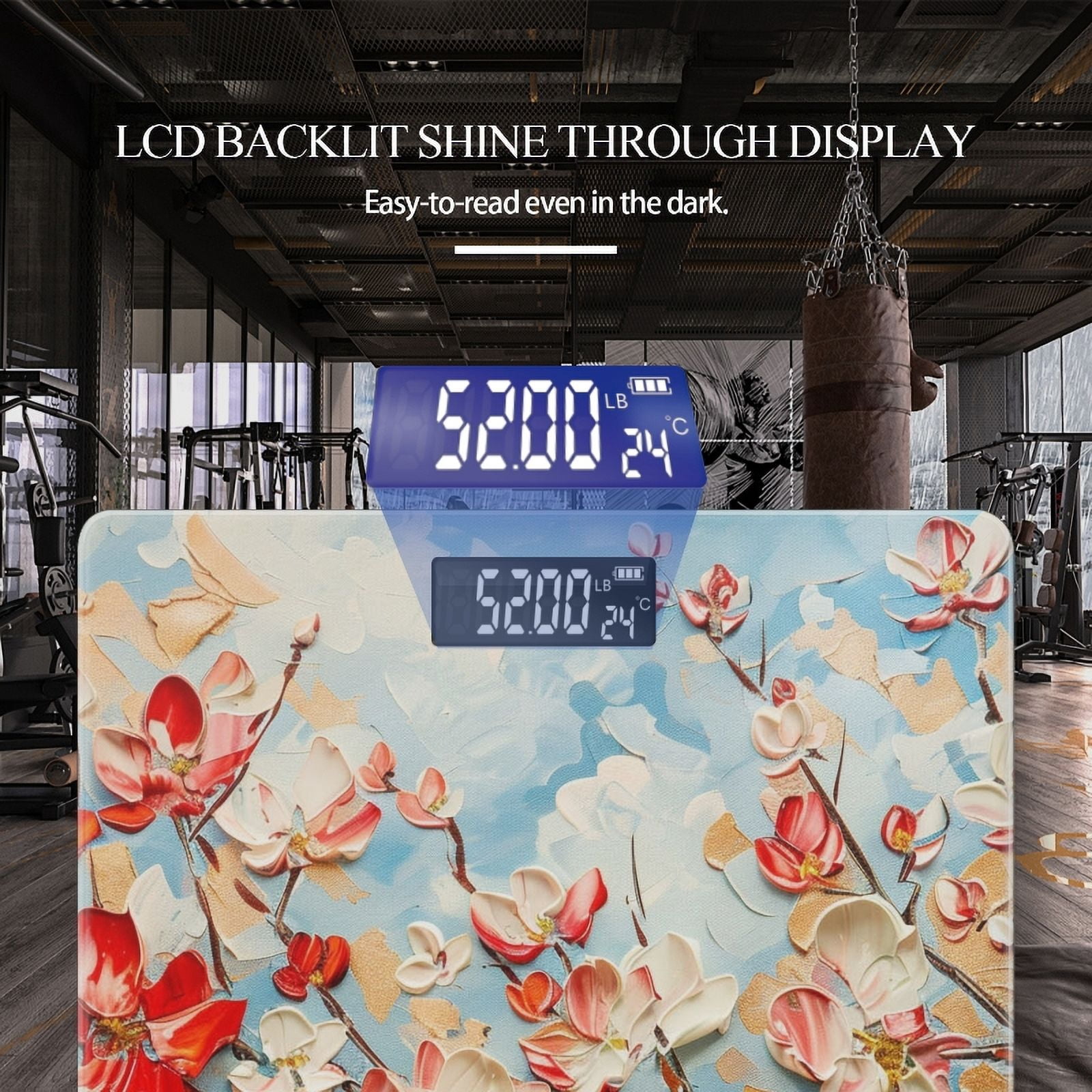 High Precision Body Weight Scale Smart Bathroom Scales with Large LCD Display(400lbs),Decorative for Bedroom-Beautiful Oil Painting Of Cherry Blossoms In Full Bloom