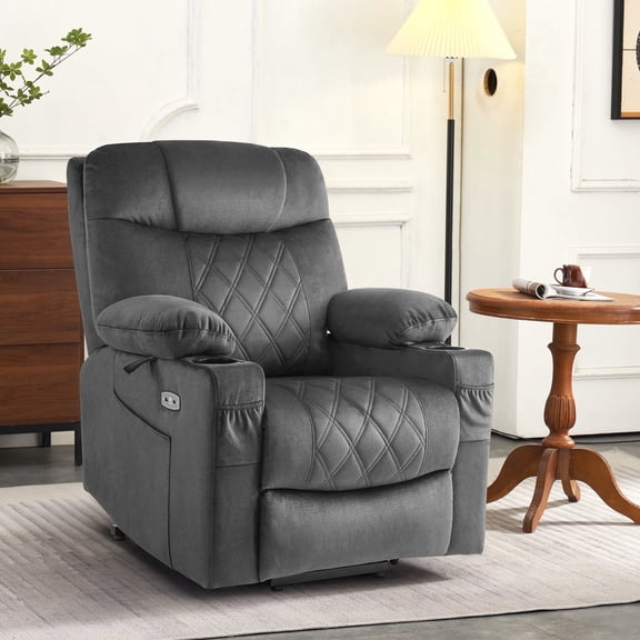 MCombo Small Triple Motor Power Lift Recliner with Adjustable Headrest for Petite Elderly 4'6"-5'2", Infinte Position, Dark Grey Fabric