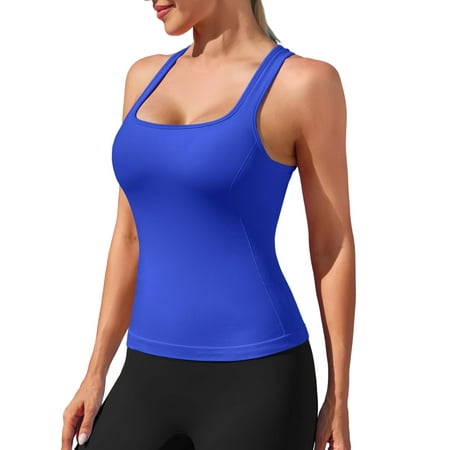 ANFERRY Womens Seamless Tank Tops with Built in Bra Square Neck I Back Workout Tops Yoga Running Sports Tops
