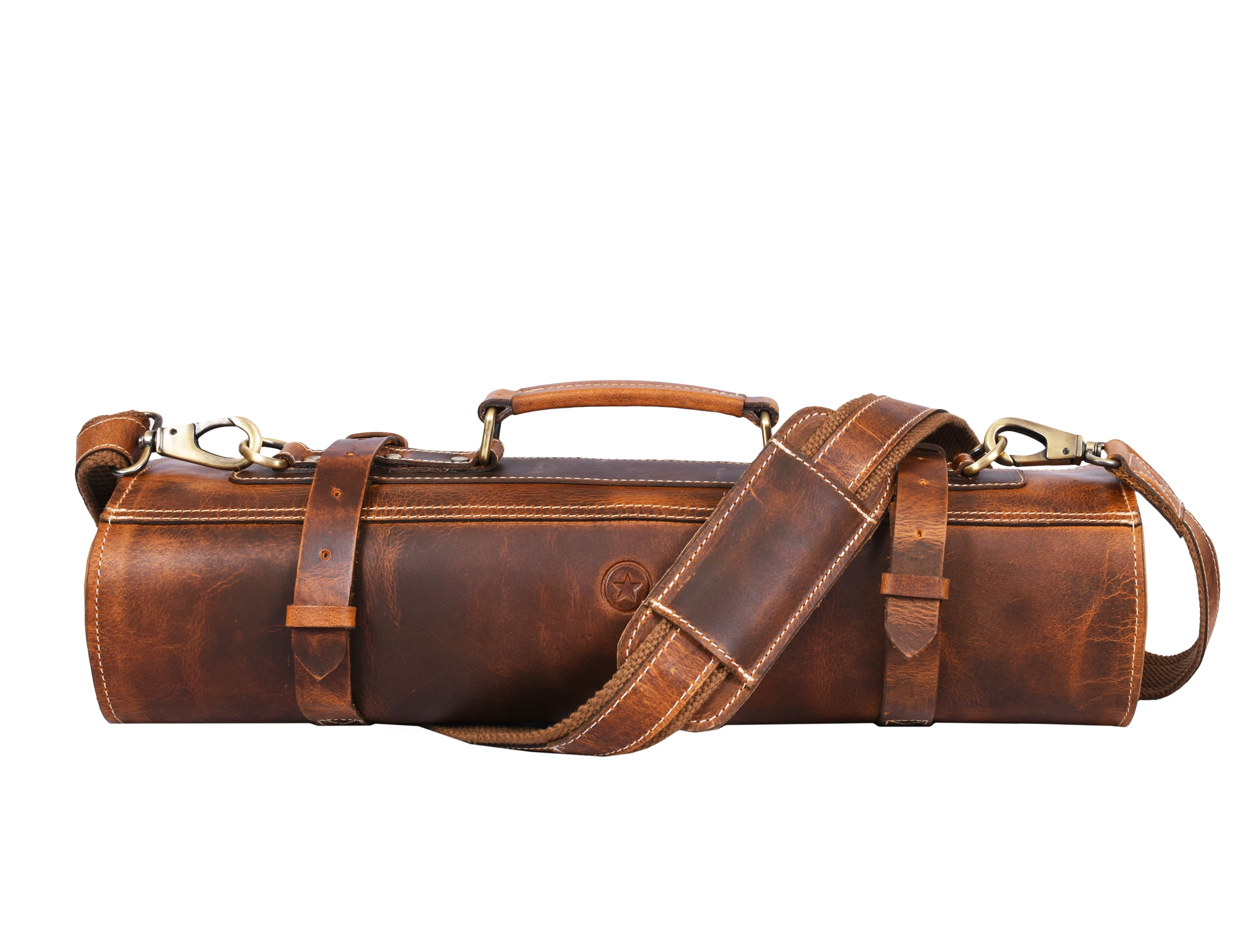 Aaron Leather Goods Leather Knife Roll Caramel 29.5" Unisex