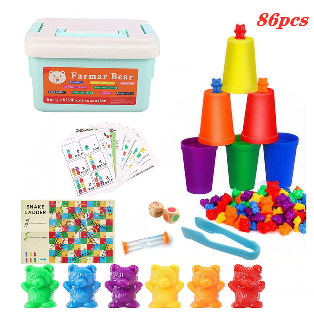 60x Kids Montessori Bear Counting Board Game Education Fun Activity Toys Set 