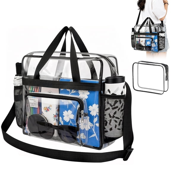 cyrico Clear Bag for Stadium Events, Clear Tote Bag with Zippered Top and Reinforced Shoulder Straps, Includes a Clear Pouch for Work, Concerts and Sports