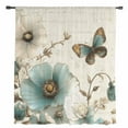 thumbnail image 2 of Vintage Flowers Semi Sheer Curtains Drapes for Living Room, Bedroom, French Doors Window 63 Inches Long, Spring Floral Teal Tulip Butterfly Rod Pocket Chiffon Curtain Drapery Voile Draperies Panel, 2 of 6