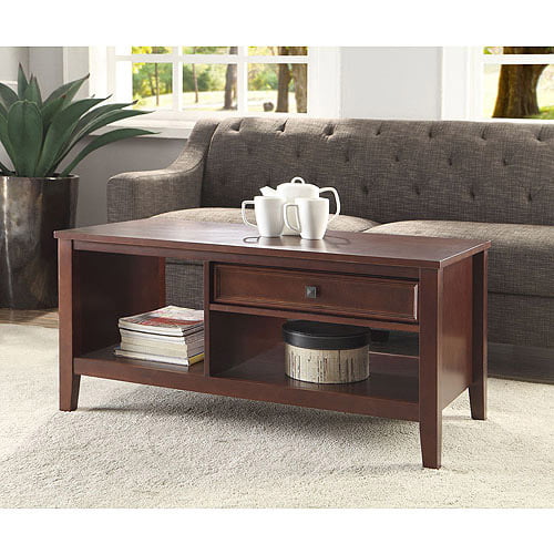 Linon Wander Coffee Table With Drawer, Cherry Coffee Table With Storage