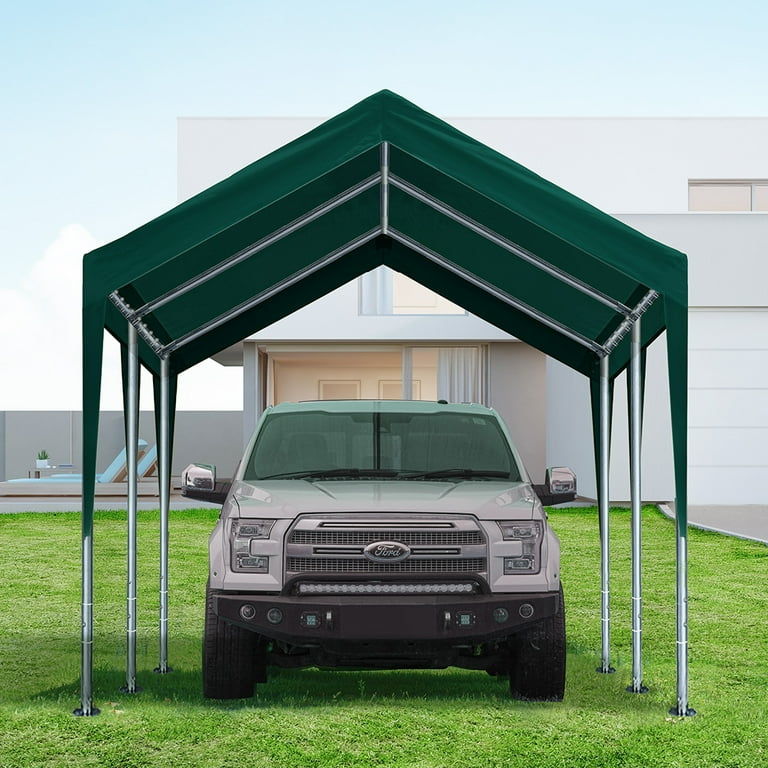 ADVANCE OUTDOOR 10 x 20 Heavy Duty Carport Car Canopy Adjustable Height from 6.5ft to 8.0ft Green Walmart