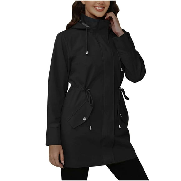 Cinvoph Hooded Jackets for Women Casual Outdoor Everyday Jacket with Pockets Fashion Windbreaker Rain Jacket