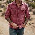 thumbnail image 4 of UAMVSH Mens Button Down Shirt Stylish Rolled Up Long Sleeve Shirts Vintage Casual Turndown Collar Work Tops with Pockets, 4 of 5