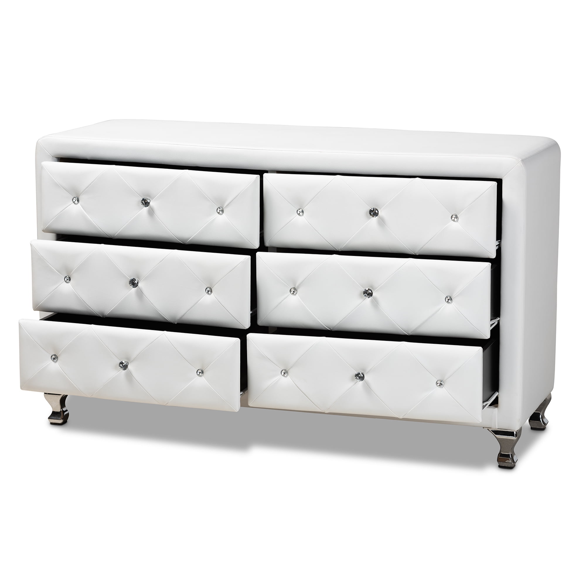 Zanna Contemporary White Faux Leather Upholstered Dresser by Ember Interiors