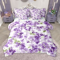 Manfei Purple Blossoms 7-Piece Twin Bedding Sets for Kids Children,Spring Graden Bedding Comforter Set,Chic Floral Flowers Breathable Sheet Sets,Microfiber Bedroom Decor,Reversible