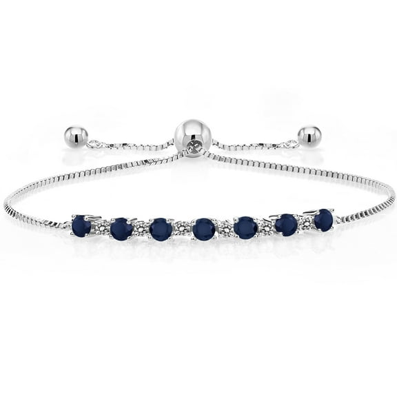 Gem Stone King 1.06 Cttw Blue Sapphire and White Diamond Tennis Bracelet for Women | 925 Sterling Silver | Gemstone Birthstone | Round 3MM and 1.7MM | Fully Adjustable up to 9 inch