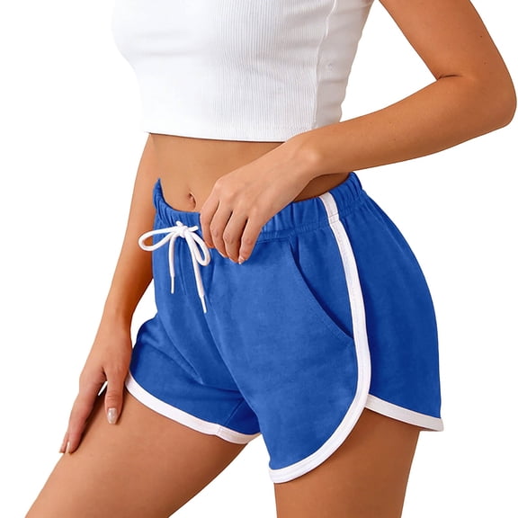 Gtoiithly Womens Sweat Shorts with Pockets Cotton Trendy Drawstring Summer Workout Running Casual Lounge Athletic Shorts for Women Blue L