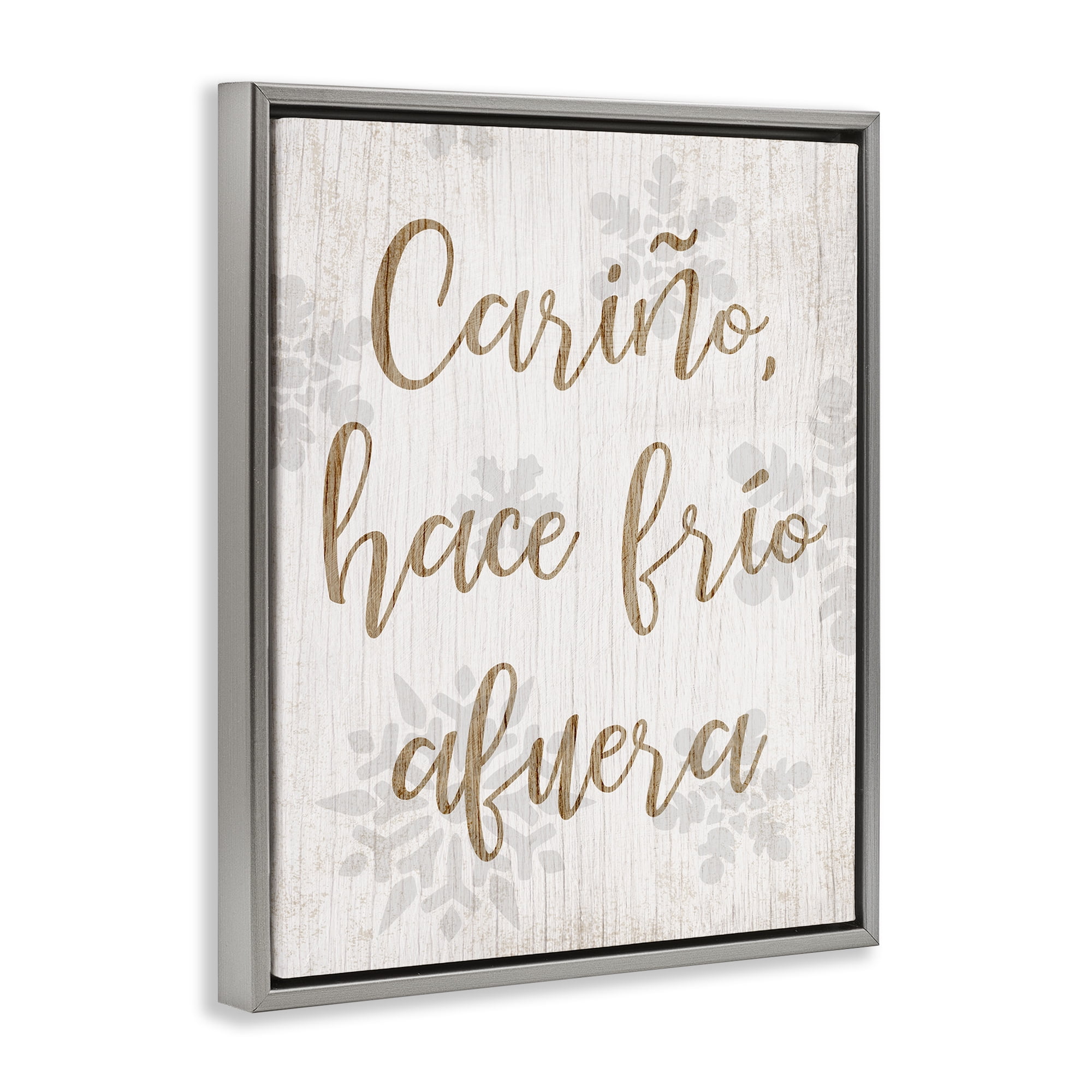 Stupell Industries Cariño Hace Frio Afuera Holiday Painting Gray Floater Framed Art Print Wall Art, 25 x 31
