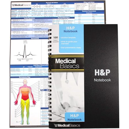 H&P notebook - Medical History and Physical notebook, 100 medical templates with perforations