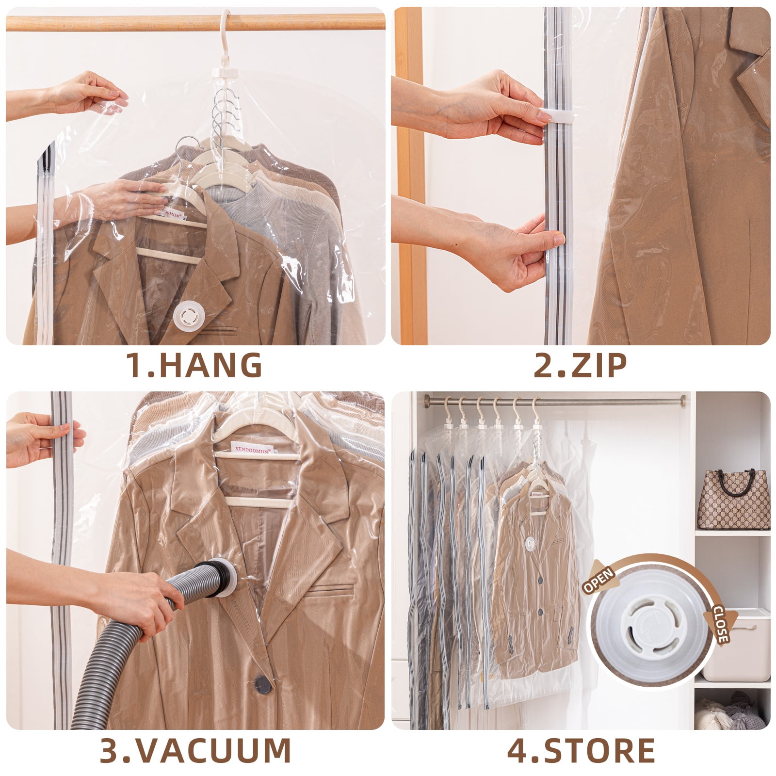 TAILI Hanging Vacuum Storage Bags Space Saver Vacuum for Clothing Suits and Jackets Organizers