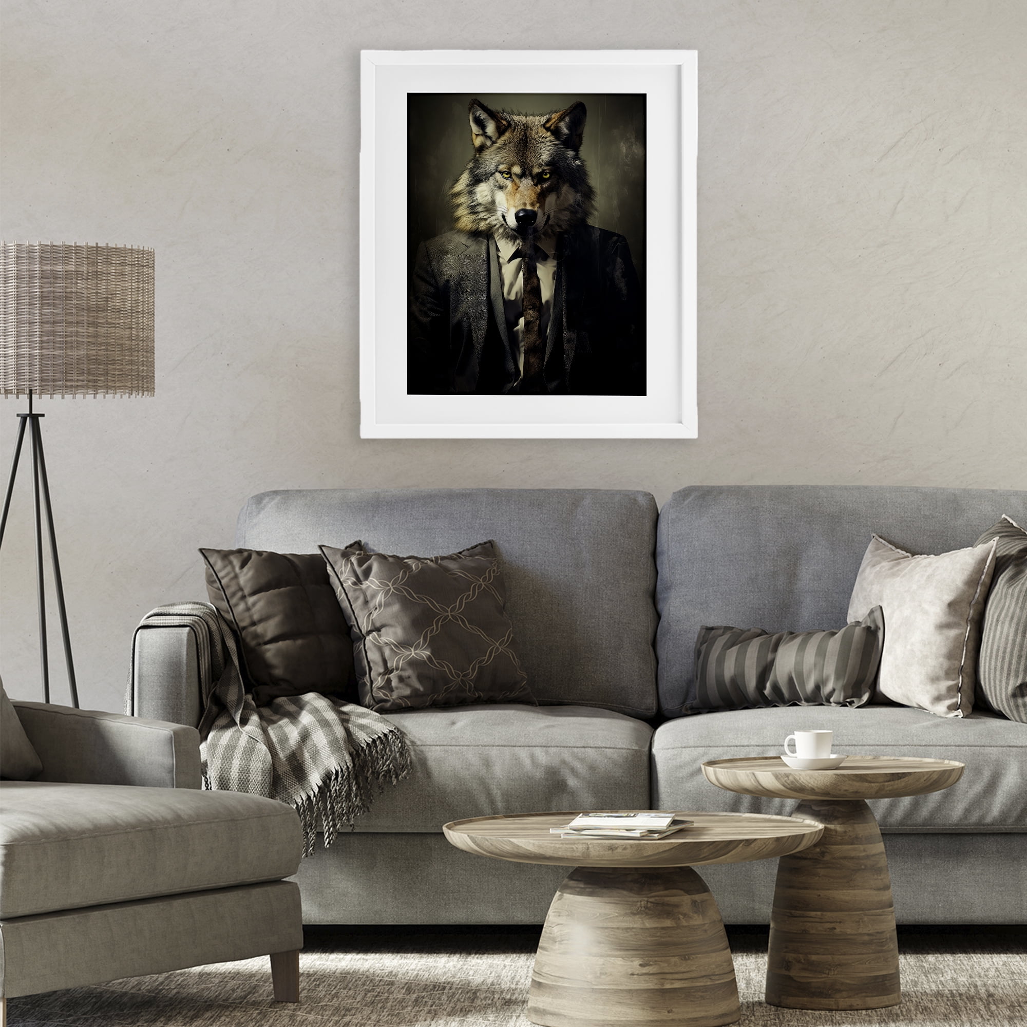 Stupell Industries Fancy Wolf in Suit White Framed Print Under Glass, design by Ray Powers