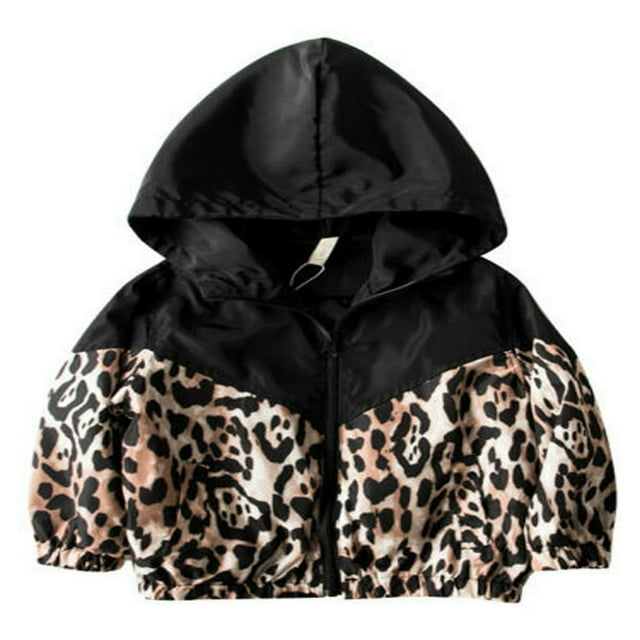 Veste à Capuche Zippée Léopard pour Enfants Garçons Filles Manches Longues Coupe-Vent Tenue 1-2 Ans