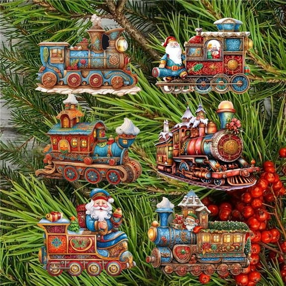 G. Debrekht 8090123C-S6 Santa Christmas Train Decorative Wooden Clip-on Ornaments Set of 6 by G. Debrekht - Christmas Decor