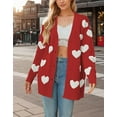 thumbnail image 2 of Women Love Heart Graphic Oversized Sweaters Valentine Cute Cardigan V-neck Open Front Button  Mid Length Jacket, 2 of 5