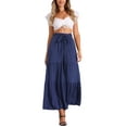 thumbnail image 2 of INSPIRE CHIC Women's Boho Pants Elastic High Waist Ruffled Flare Palazzo Chic Wide Leg Pants XL Dark Blue, 2 of 5