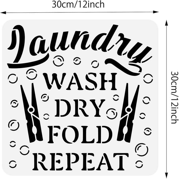 Laundry Theme Plastic Drawing Stencils Wash Dry Fold Repeat DIY Craft Reusable Templates for Painting on Scrapbook Fabric Floor Furniture Wood 12x12