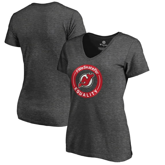 Women's Heather Gray New Jersey Devils #WeSkateFor V-Neck T-Shirt