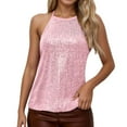 thumbnail image 7 of Womens Tank Tops V Neck Sparkly Sequin Cami Tops Color Pink Size M, 7 of 7