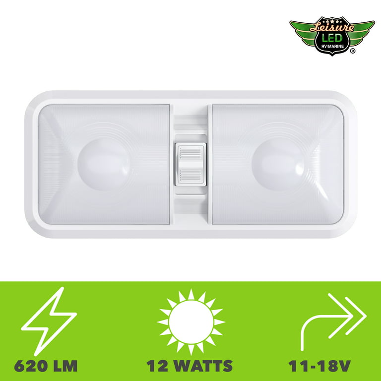 Leisure LED RV LED Ceiling Double Dome Light Fixture with ON/OFF Switch  Interior Lighting for Car/RV/Trailer/Camper/Boat DC 12V Natural White