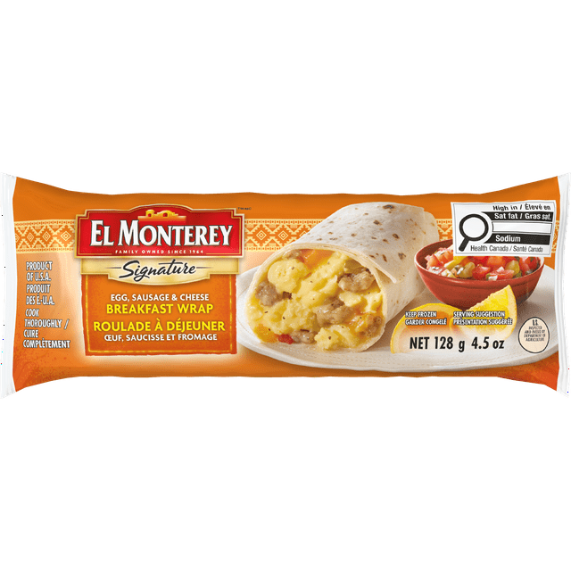 El Monterey Egg, Sausage & Cheese Frozen Breakfast Burrito, Egg, Sausage, Chs Bkfst Burrito