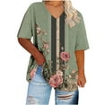 thumbnail image 4 of lcziwo Plus Size Tops for Women Short Sleeve T Shirt Casual Summer V Neck Tunics Fashion Boho Floral Graphic Tees Loose Oversized Blouses Black XXXXXL, 4 of 6