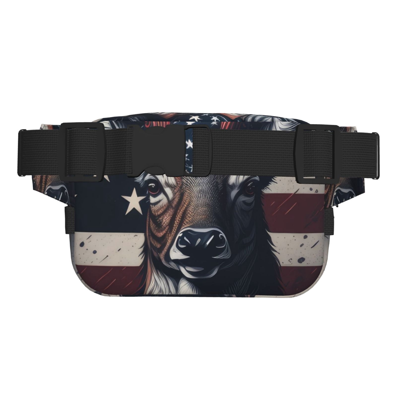 Picia Vintage American Deer Print Square Double-Layer Waist Bag Mini Adjustable Waist Belt Bag Exercise Running Travel Hiking